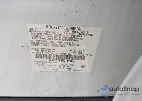 2017 Ford Taurus Se from USA, damaged, VIN 1FAHP2D80HG119105